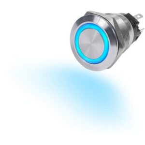 Bouton Push inox LED bleu OFF-ON - 10A