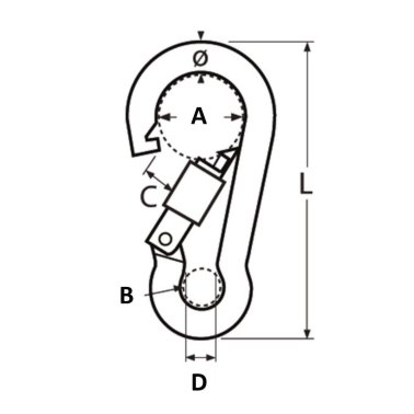 Mousqueton pompier A4 ø11x120mm - avec vis de sécurité